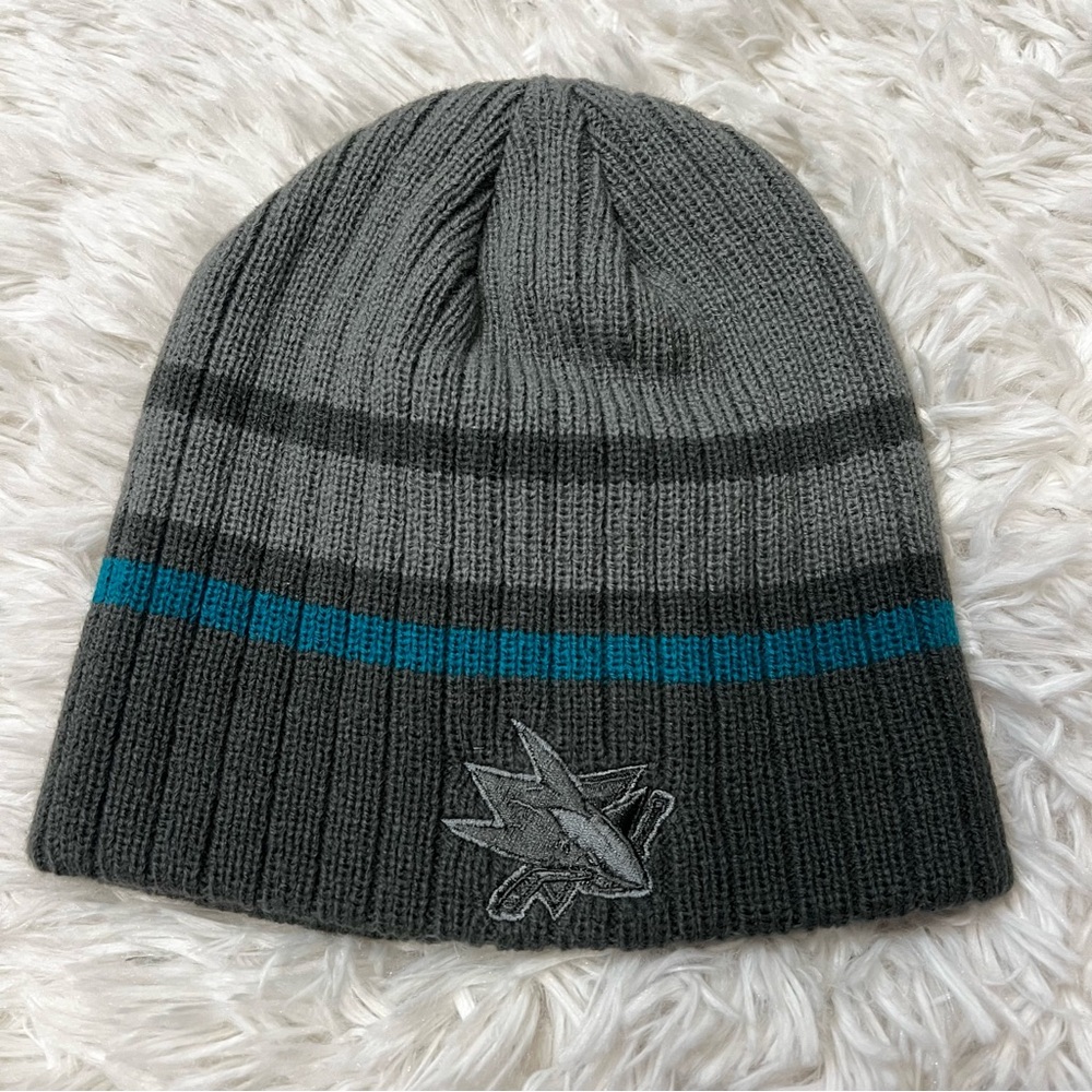 NHL San Jose Sharks Gray and Teal Knit Beanie NWOT